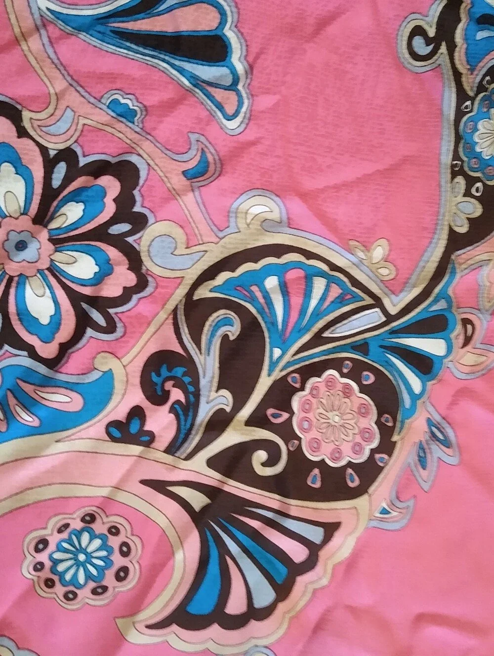 BANANA REPUBLIC 2008 Pink Brown Blue Retro Floral Silk Scarf